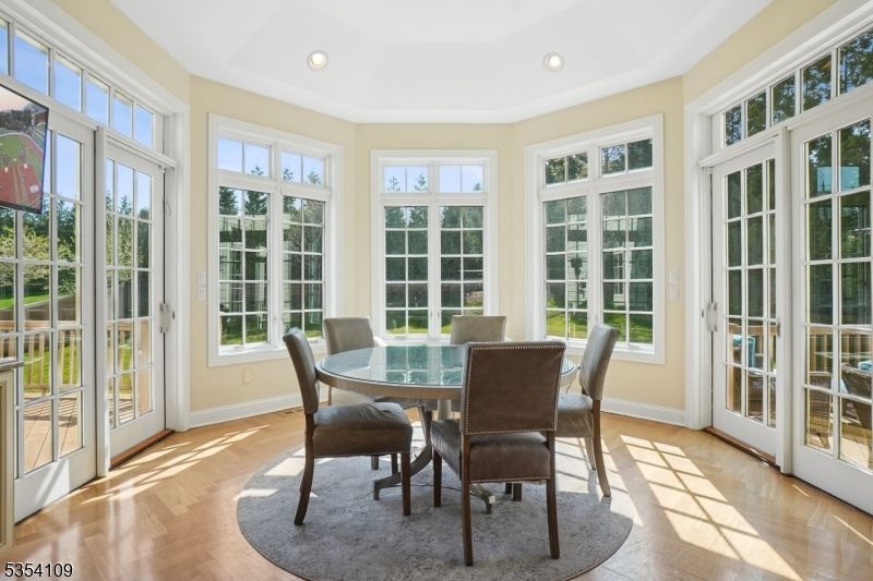 Dining room, Interior, Recessed Lighting, Wood Texture Flooring