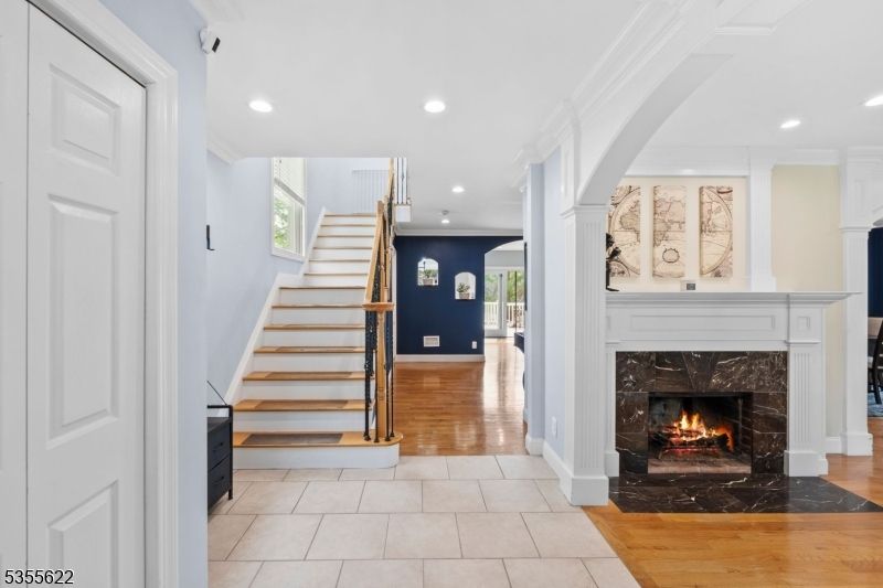 Fireplace, Interior, Recessed Lighting, Wood Texture Flooring