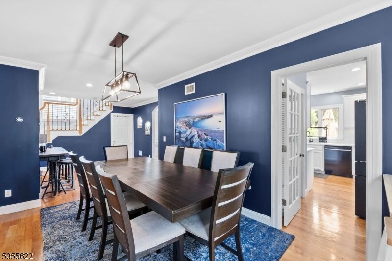 Dining room, Interior, Pendant Lights, Recessed Lighting, Wood Texture Flooring