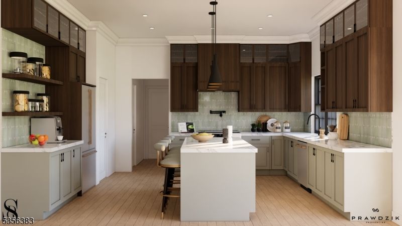 Interior, Kitchen, Pendant Lights, Recessed Lighting, Wood Texture Flooring