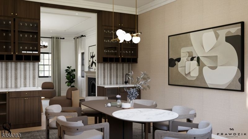 Dining room, Fireplace, Interior, Pendant Lights, Recessed Lighting