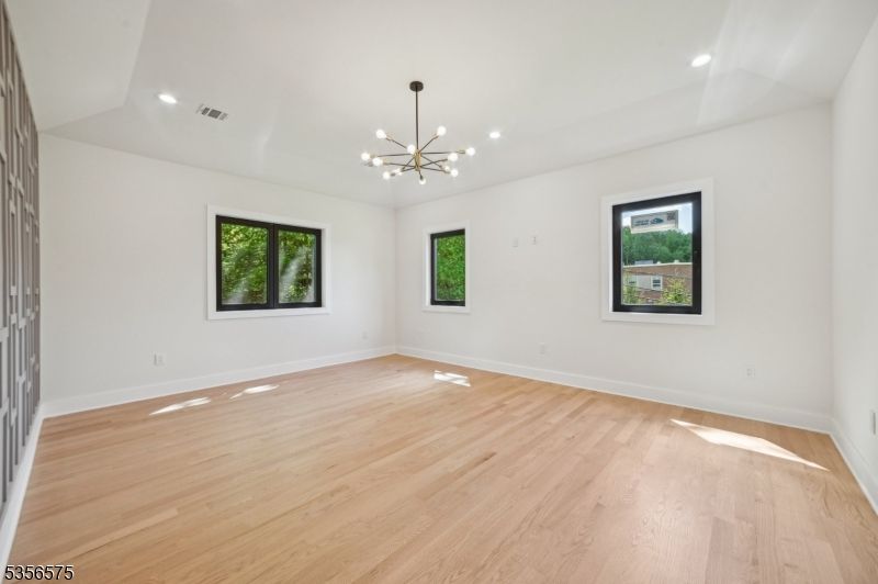 Empty room, Interior, Pendant Lights, Recessed Lighting, Wood Texture Flooring
