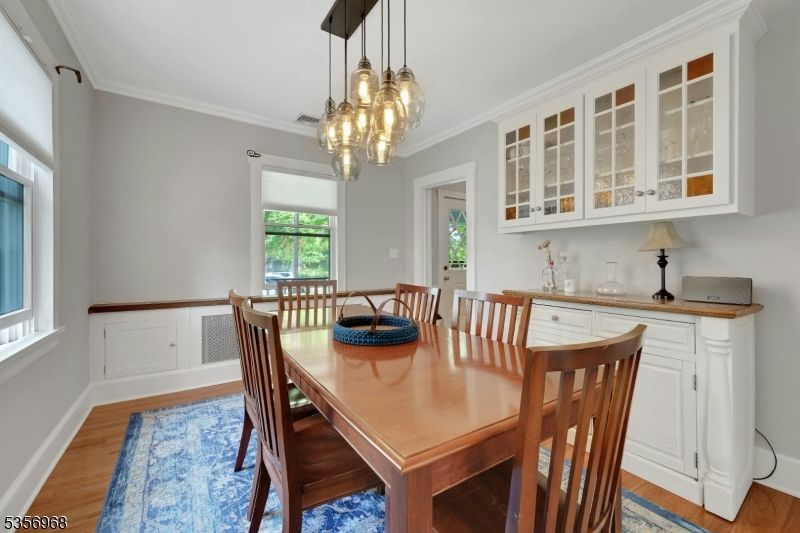 Dining room, Interior, Pendant Lights, Wood Texture Flooring