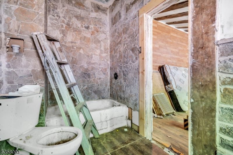 Bathroom, Interior, Stone Walls, Wood Texture Flooring