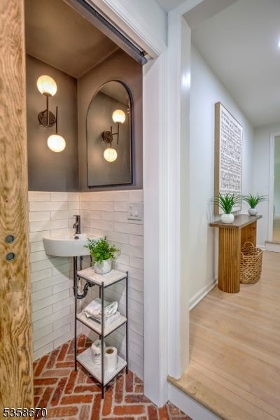 Interior, Pendant Lights, Recessed Lighting, Stone Walls, Wood Texture Flooring