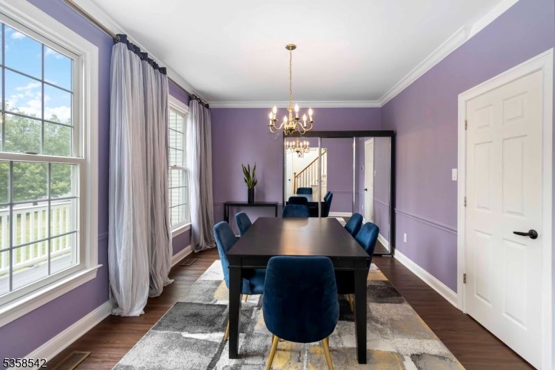 Chandelier, Dining room, Interior, Wood Texture Flooring