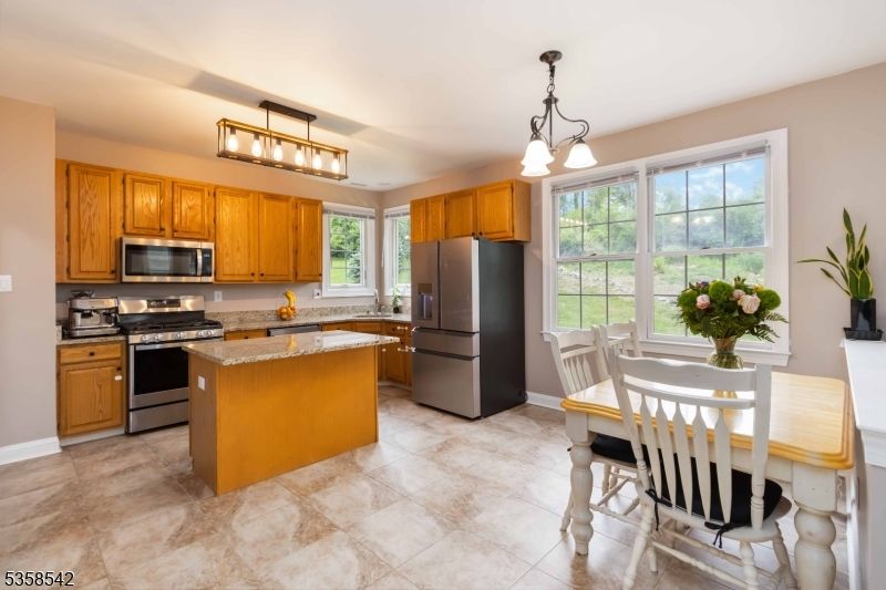 Dining room, Interior, Kitchen, Pendant Lights, Stainless Steel Appliances