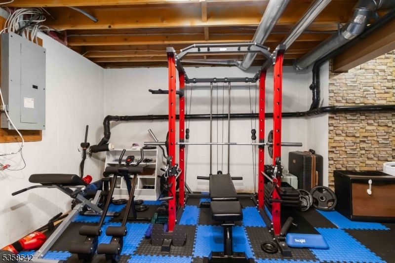 Fitness Equipment, Garage, Interior, Stone Walls, Wooden Beams
