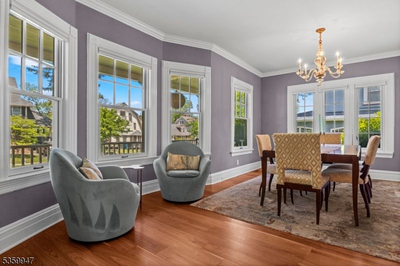 Chandelier, Dining room, Interior, Wood Texture Flooring