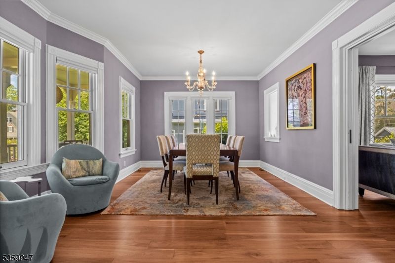 Chandelier, Dining room, Interior, Wood Texture Flooring