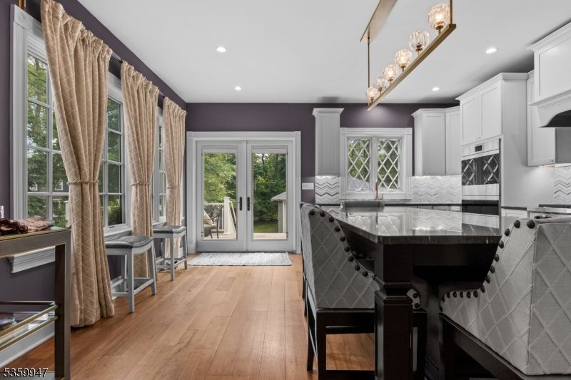 Chandelier, Interior, Kitchen, Recessed Lighting, Wood Texture Flooring