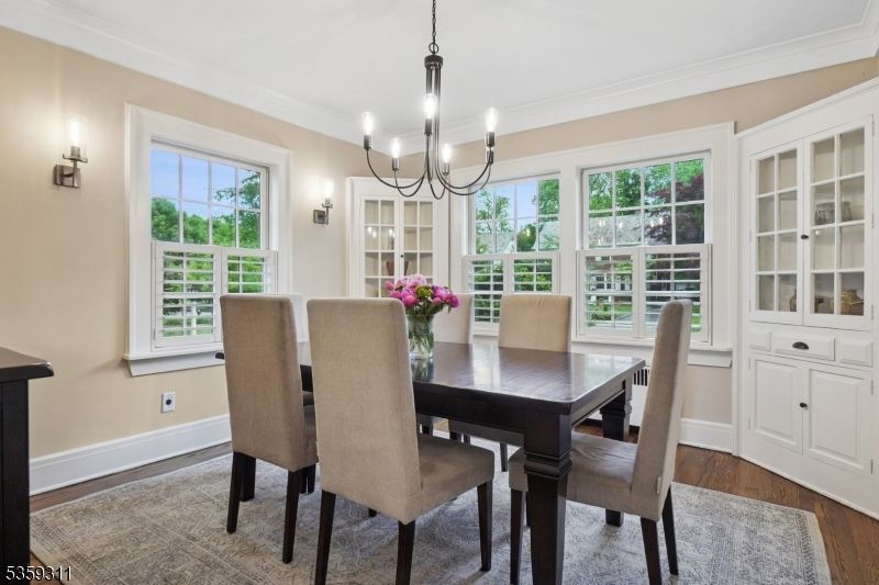 Chandelier, Dining room, Interior, Wood Texture Flooring