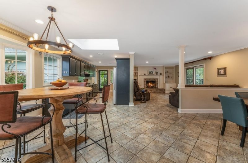 Dining room, Fireplace, Interior, Living room, Pendant Lights, Recessed Lighting, Water