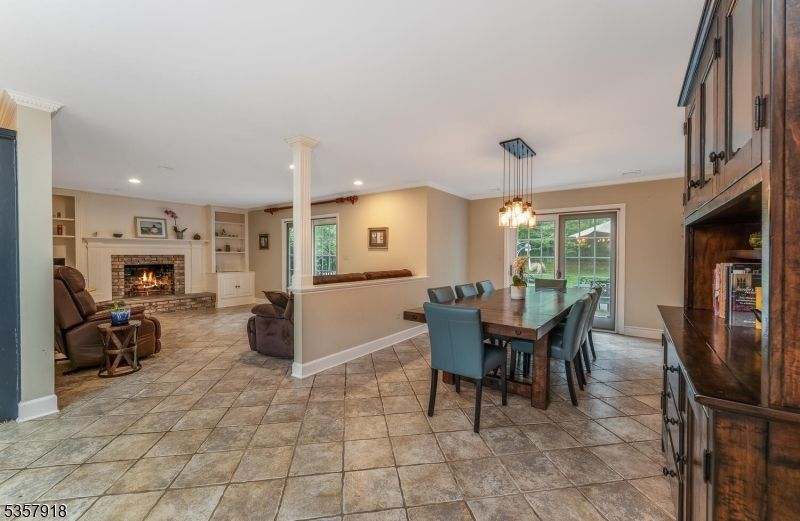 Dining room, Fireplace, Interior, Living room, Pendant Lights, Recessed Lighting