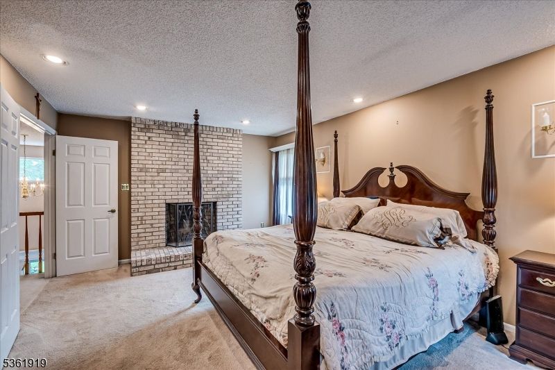Bedroom, Fireplace, Interior, Recessed Lighting, Stone Walls