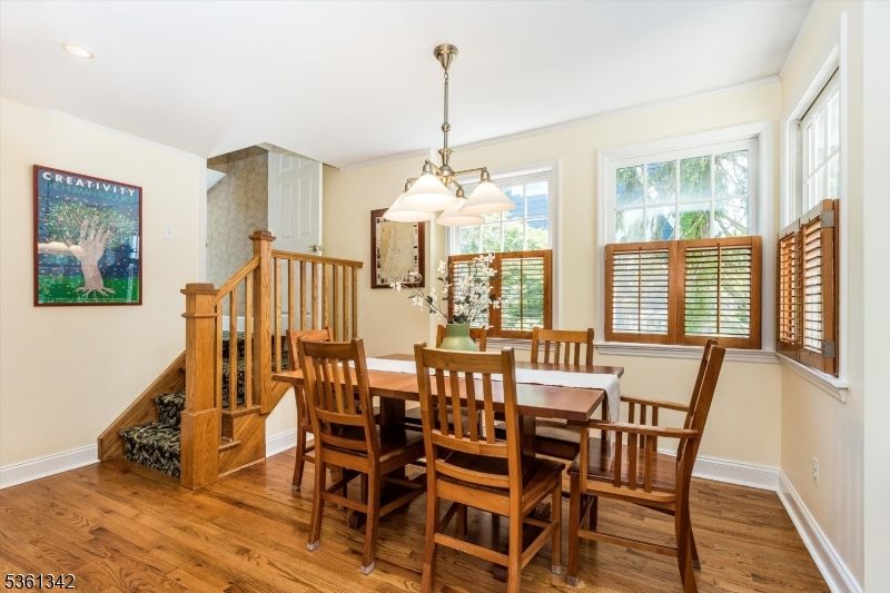 Chandelier, Dining room, Interior, Pendant Lights, Recessed Lighting, Wood Texture Flooring
