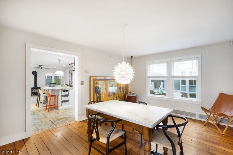 Dining room, Interior, Kitchen, Pendant Lights, Wood Texture Flooring