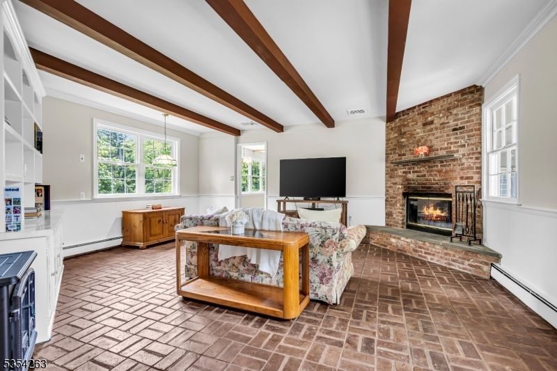 Fireplace, Interior, Stone Walls, Wooden Beams