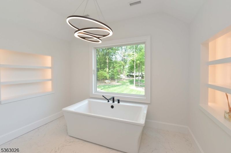 Bathroom, Free Standing Baths, Interior, Marble, Pendant Lights