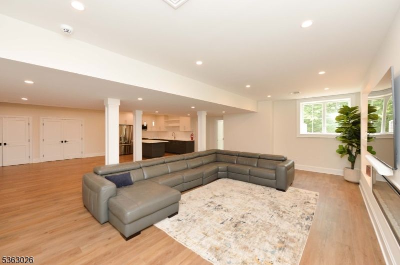 Interior, Kitchen, Living room, Recessed Lighting, Stainless Steel Appliances, Wood Texture Flooring