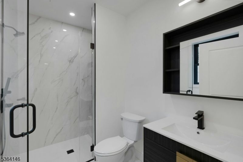 Bathroom, Glass Shower, Interior, Marble Walls, Recessed Lighting