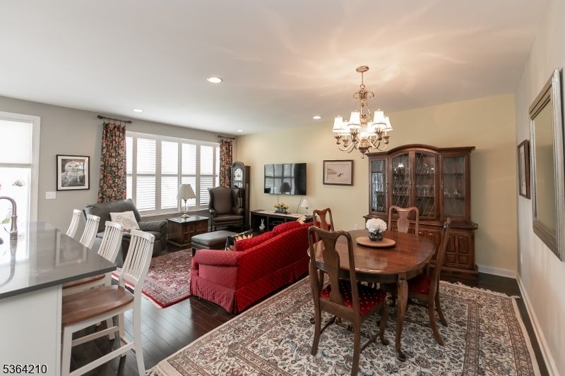 Chandelier, Dining room, Interior, Living room, Recessed Lighting, Wood Texture Flooring