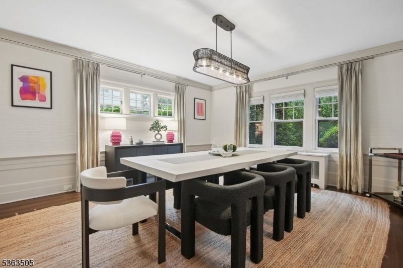Dining room, Interior, Pendant Lights, Wood Texture Flooring