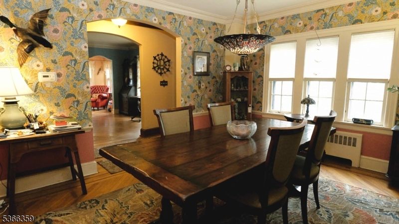 Dining room, Interior, Pendant Lights, Wood Texture Flooring