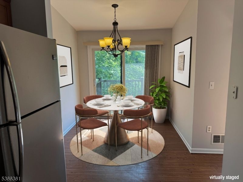 Chandelier, Dining room, Interior, Pendant Lights, Wood Texture Flooring