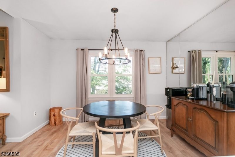 Dining room, Interior, Pendant Lights, Wood Texture Flooring