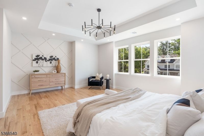 Bedroom, Interior, Pendant Lights, Recessed Lighting, Wood Texture Flooring