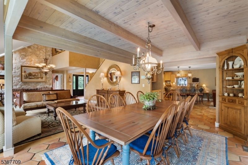 Chandelier, Dining room, Interior, Kitchen, Living room, Pendant Lights, Wooden Beams, Wooden Ceilings