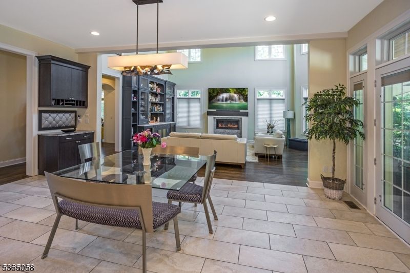 Chandelier, Dining room, Fireplace, Interior, Living room, Pendant Lights, Recessed Lighting