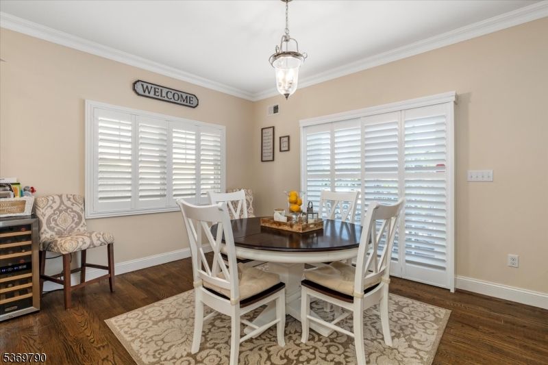 Dining room, Interior, Pendant Lights, Wood Texture Flooring