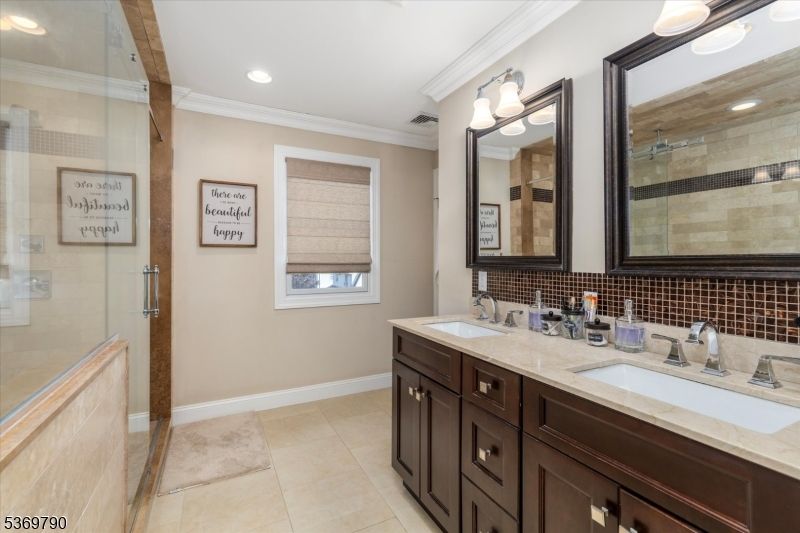 Bathroom, Dual Sink Vanities, Glass Shower, Interior, Recessed Lighting
