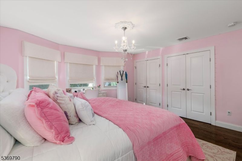 Bedroom, Chandelier, Interior, Wood Texture Flooring