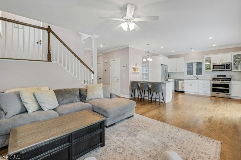 Interior, Kitchen, Living room, Pendant Lights, Recessed Lighting, Stainless Steel Appliances, Wood Texture Flooring