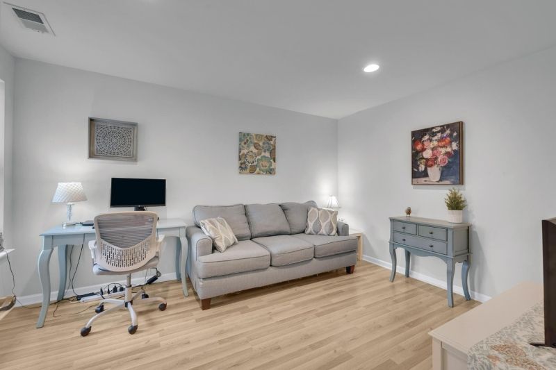 Home Office, Interior, Recessed Lighting, Wood Texture Flooring