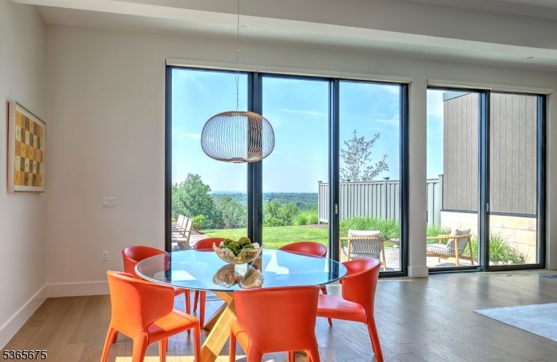 Dining room, Interior, Pendant Lights, Wood Texture Flooring