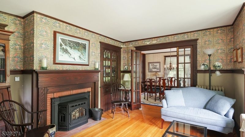 Dining room, Fireplace, Interior, Wood Texture Flooring