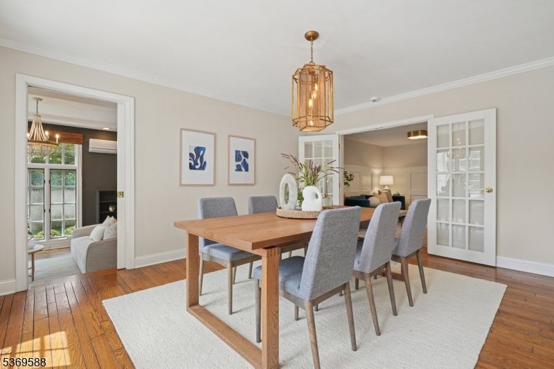 Dining room, Interior, Pendant Lights, Wood Texture Flooring