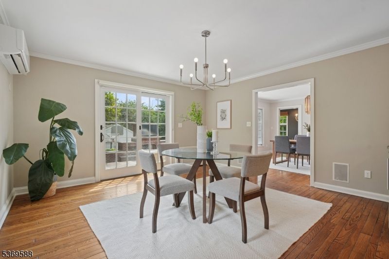 Chandelier, Dining room, Interior, Wood Texture Flooring