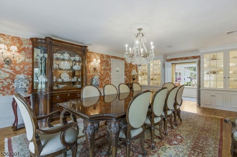 Chandelier, Dining room, Interior, Wood Texture Flooring