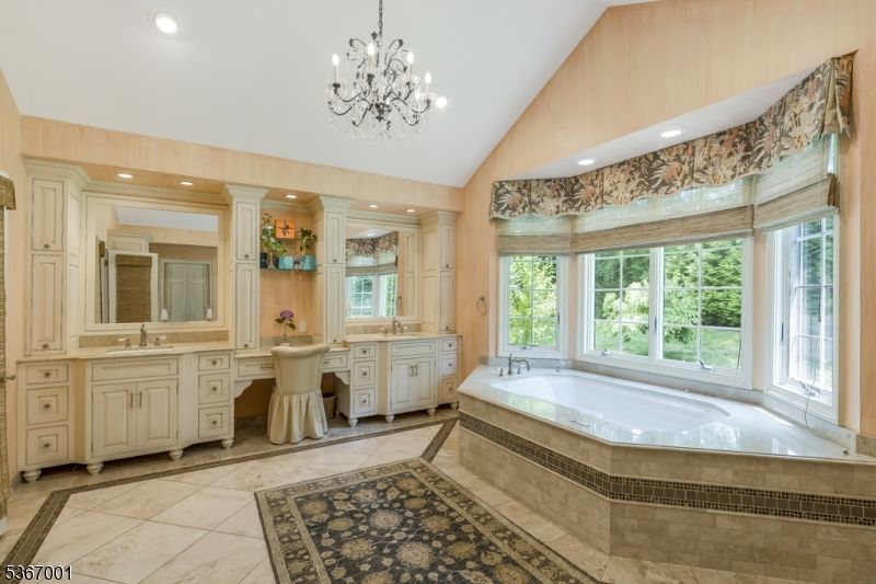 Bathroom, Chandelier, Dual Sink Vanities, Interior, Recessed Lighting