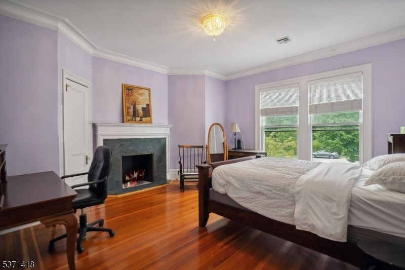 Bedroom, Fireplace, Interior, Wood Texture Flooring