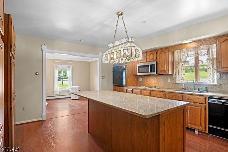 Chandelier, Interior, Kitchen, Pendant Lights, Recessed Lighting, Wood Texture Flooring