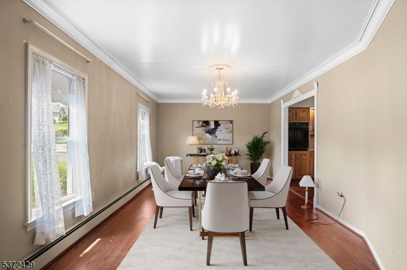 Chandelier, Dining room, Interior, Wood Texture Flooring