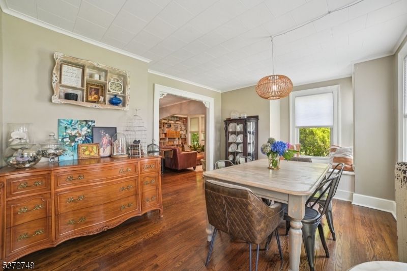 Dining room, Interior, Pendant Lights, Wood Texture Flooring