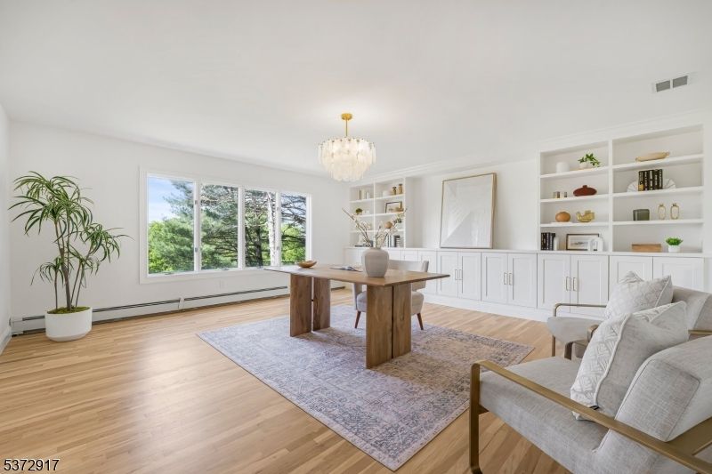 Chandelier, Home Office, Interior, Wood Texture Flooring