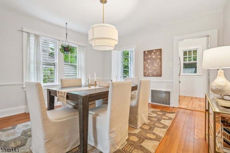 Dining room, Interior, Pendant Lights, Wood Texture Flooring